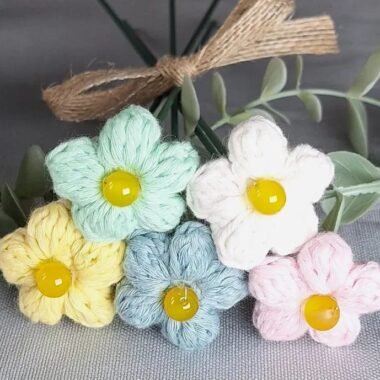 5x Handmade Crocheted Flower Set - Spring Collection