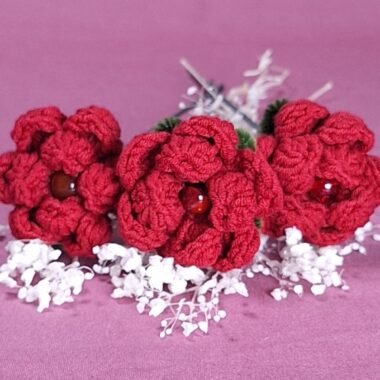 3x Handmade Crocheted Rose Set - Valentines Collection
