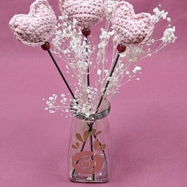 Handmade Crocheted Heart Stem - Valentines Collection